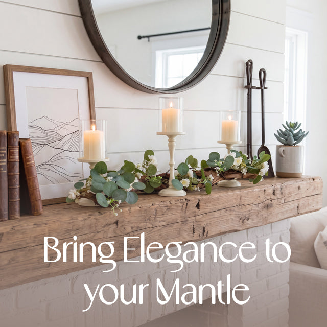 Rustic Farmhouse Centerpiece : Eucalyptus Garland, Ivory Candle Holders, Table Decor